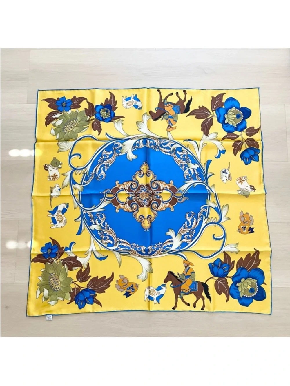 100% silk Designer Luxury Baroque Horse Rider Equestrian print square Scarf